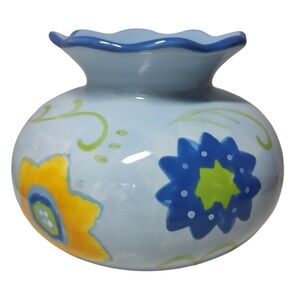 Vintage Kimberly Hodges Hallmark Vase Hand‎ Painted Blue Floral Scalloped Edge